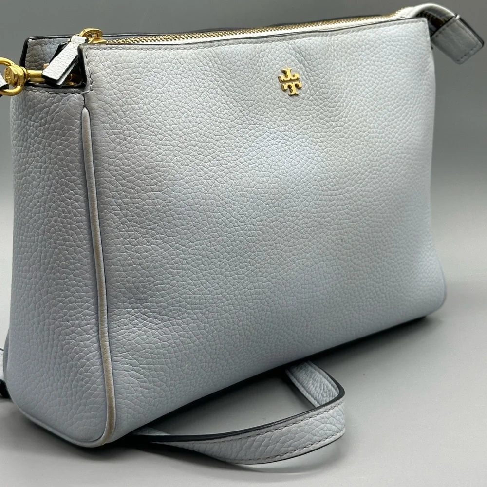 Tory Burch Light Blue Pebbled Leather Minimalist Crossbody Adjustable Bag Purse - Picture 3 of 15